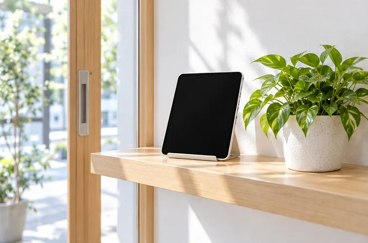 店の入口に置いた打刻用のタブレット（人なし）