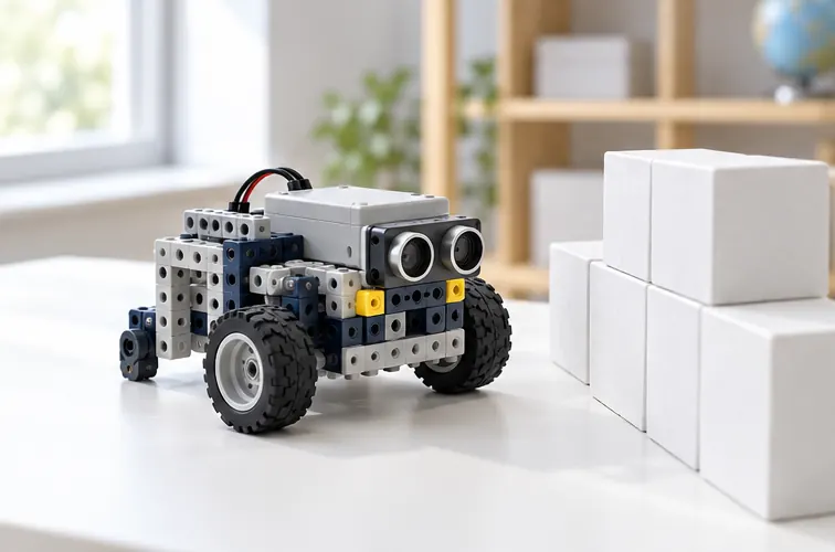 壁の手前で止まるセンサー付きロボット
